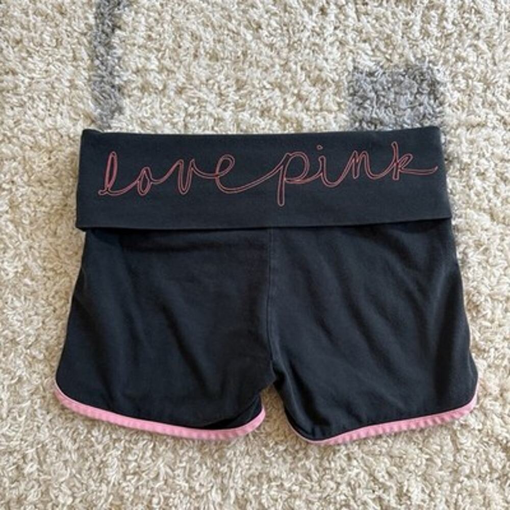 Victorias Secret PINK Womens Black Y2K Fold Over Yoga Shorts Size XS Logo